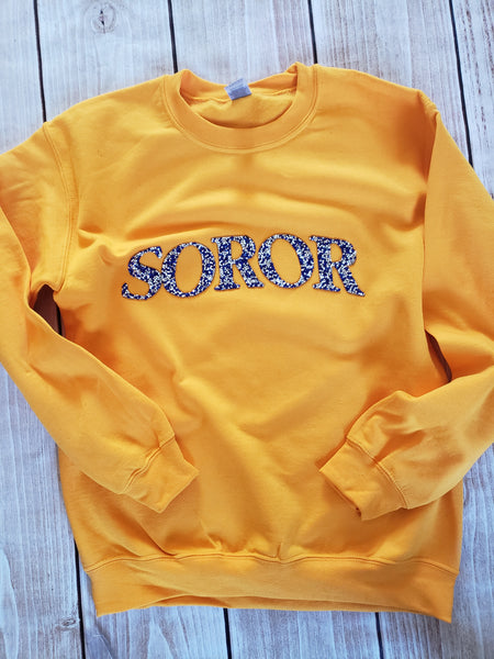 Soror crystal sweatshirt Gold and Royal