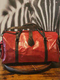 100% Leather Weekender Bag, Red with Black Trim
