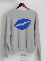 Kiss/Lips Pretty Sweatshirt Grey and Royal